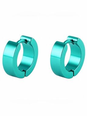 Turquoise Stainless Steel Huggie Hoop Earrings 18G 8mm